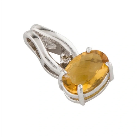 New 14k White Gold Citrine Pendant w/ Round Brilliant Diamond Authentic $295 - Picture 2 of 4